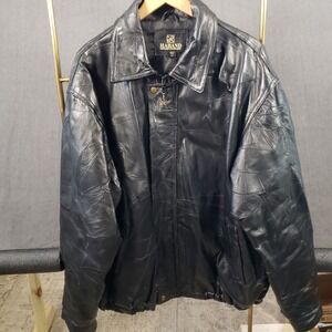 Haband Leather Jacket Mens XX/XXL Black Full Zip Pockets Lined Biker Bomber Coat